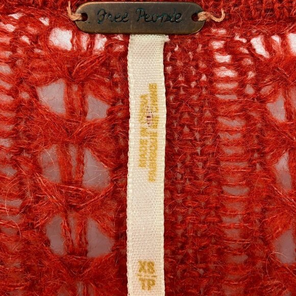 Free  People Rust Orange Embroidered Longsleeve Scoop neck Knit top size XS - Picture 12 of 16